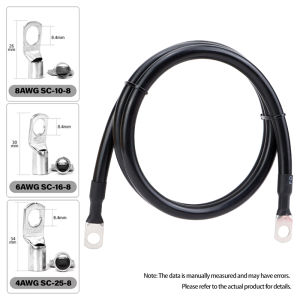 4AWG 6AWG 8AWG Battery Connection Cable PVC Insulated Pure Copper Wire 20/30/40/50/60/100CM with M8 Tinned Copper Lug Terminal