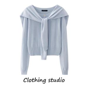 Blue Knitted Open Cardigan Shawl Womens Loose Style Korean Version Autumn New Arrival Slimming Design Sense Top