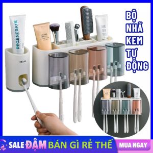 Bộ Lấy Kem Tự Động Tặng Kèm 4 Cốc - Kệ Để Bàn Chải Dán Tường - Máy Nhả Kem Lấy Kem Đánh Răng Thông Minh - Dụng Cụ Nặn Kem  Nhả Kem Tiện Dụng