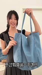 GTE Denim Canvas Bag Womens Bow Sweet All-match Tote Large Capacity Casual Shoulder Bag Tote Denim Beg Wanita Besar - Fulfilled by GTE SHOP