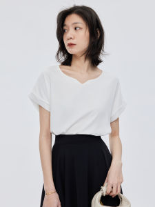 Thin V-neck Elegant Top Fashionable Design Sense Niche Loose Flab Hiding White Double Layer Short-Sleeved Chiffon Shirt Womens Summer Style