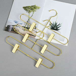 Gold Metal Pants Clamp Nordic Style Clothing Store Seamless Mobile Pant Skirt Hanger Golden Color Ironing Clothes Organizer