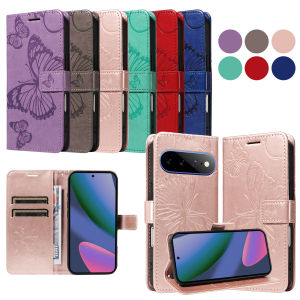 Leather Wallet Flip Case for Google Pixel 7 7A 8 8A 9 9A 10 10A 11 Pro XL | Butterfly Embossed Design with Card Holder