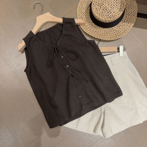 Shalldoer | Fashionable Korean Style V-neck Sleeveless Shirt Womens Summer New Arrival Elegant Versatile Top Casual Straight Cut Garment