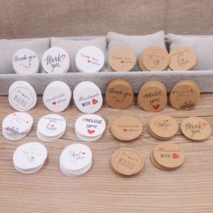 ใหม่ 3.5 ซม.วงกลมสีขาว/กระดาษคราฟท์ของขวัญ Hang Tag DIY ขอบคุณบรรจุภัณฑ์ป้ายคุกกี้งานแต่งงานป้ายของขวัญ