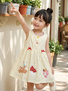 Cute Cartoon Polka Dot Sleeveless Dress for Girl