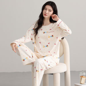 Miiow | Pure Cotton Long Sleeve Long Pants Sleepwear Set For Women Summer Autumn New Style Outwear Home Clothes MiiOW Cat Person