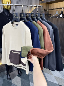 Outdoor Mens round Neck Sweatshirt Fleece Lined Comfortable Warm Youth Trendy Loose Fit Autumn Winter Casual Wear