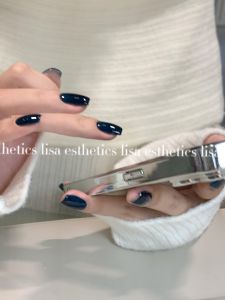 Nail Art Dán Màu Xanh Đen Nhựa Nhựa Dài Đến Móng Tay Dập Hợp Thời Trang Mùa Xuân 2024 Dễ Dụng Cho Mọi Loại Da