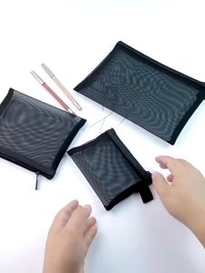 Mesh Transparent Cosmetic Bags Clear Black Makeup Bag Portable Travel Toiletry Organizer Storage Pouch