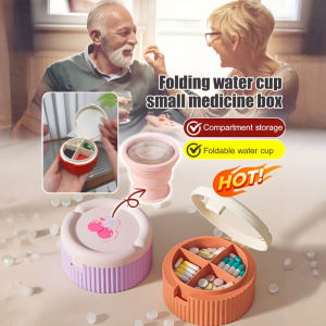 Portable Dopamine Foldable Water Cup with Small Pill Box Creative Design Travel Essential