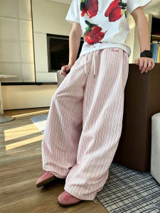 ZHUOCAN | Dopamine Embroidery Pink Stripe Loose Comfortable Summer Pants