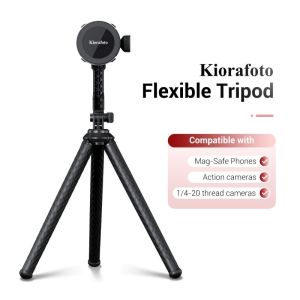 Kiorafoto Flexible Tripod Magnetic Phone Holder For iPhone 16 15 14 13 Series with Magsafe FunctionAction Cameras and 1/4-20 Screw Hole Cameras & More Android Smartphones ﻿