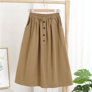 Cotton Linen Half Skirt High Waist Elastic Womens Versatile Loose a Ring Summer New Style 2024 Slimming Midi Skirt