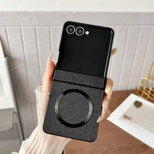 For MagSafe Magnetic Fabric Retro Cloth Texture Phone Case For Smasung Galaxy Z Flip 8 7 6 5 4 5G Hinge Protection Hard PC Cover