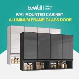 Bewell Aluminum Wall Mounted Cabinet Glass Door Hanging Cabinet for Kitchen Storage Spice Rack Organizer