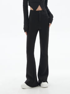 Quần Ống Rộng Cạp Cao Màu Đen Cho Nữ Mùa Xuân 2024 Quần Dài Ống Đứng Co Giãn Ôm Sát Quần Ống Rộng