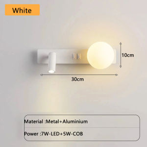 LED Reading Wall Lights with ON/OFF Switch Bedroom Hardwired Glass Ball LED G9 Wall Lamps with Rotatable Spotlight Wall Sconce