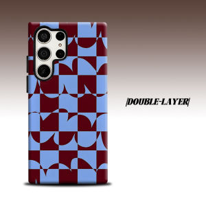 Wine Blue Heart Check For Samsung Galaxy S26 S25 S24 A56 A36 Dual Layer Luxury Fashion Full Lens Protective Case