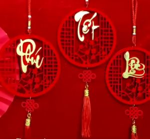 Liễn Tròn Treo trang trí tết Khánh nhung đỏ PHÚC LỘC THỌ TẾT Dải decor treo cửa cao cấp mừng xuân