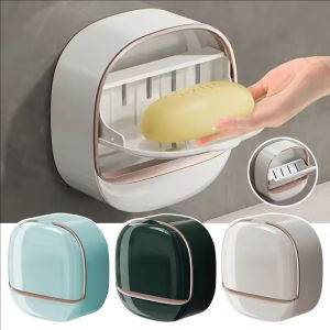 กล่องสบู่มีช่องระบายน้ำสำหรับห้องน้ำ ABS ติดผนังกันน้ำกล่องสบู่ที่มีฝาปิดจานรองสบู่กล่องเก็บของเดินทางเคสจัดระเบียบ