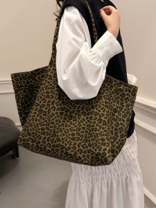 Ladies Commuter Canvas Tote Bag 2025 Autumn Winter New Fashion Lazy Style Large Capacity Casual Leopard Print Shopping Bag