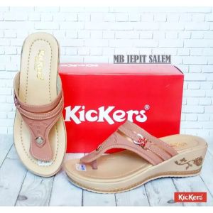 sandal jepit wanita kickers wedges sandal cewek perempuan japit jepit kekinian wejes