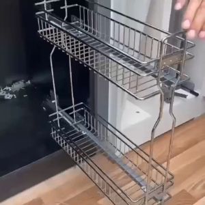 Pull out Basket Organizer 304 Thicken for Kitchen Cabinet 2 Layers Complete Set Pull out Double Layer Kitchen Rack Organizer Shelf Seasoning 2 layer Condiments Organizer
