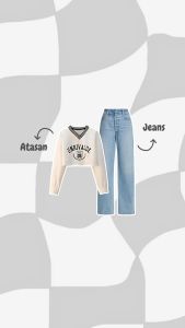 One Set 2in1 | Atasan Crop Wanita | Celana Jeans Highwaist | - KA074