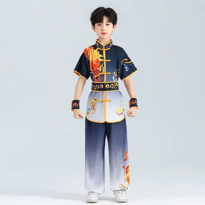 Childrens Martial Arts Performance Costume Short Sleeve Kung Fu Competition Training Tai Chi Competition Performance Clothes