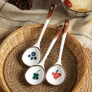 Ceramic Soup Spoon Long Handle round Head Home Use Japanese Style High Aesthetic Value for Drinking Soup And Stew