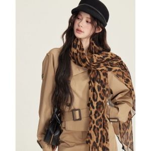 Millennial Retro Leopard Print Scarf Thin Female Style Spicy Girl Scarf Hong Kong Style Shoulder Shawl Summer Warmth Glue Fiber
