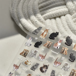 Lovely Cat Bunny Animal Flower Bow Tie 5D Relief Self Adhesive Nail Art Decoration Stickers 3D Colored Manicure Decal DIY Kitty