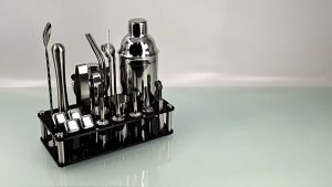 [Ready Stock]23Pcs/Set 750ml Stainless Steel Shaker Bar Set Liquor Red Wine Cocktail Wine Mixer Set Party Tool Bartender Gifts Bar Tools Wine Bottle Spoon Jigger Pourer Muddler Stopper Cocktail Shakers Boston Double Shaker With Black Stand