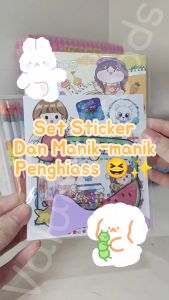 Paket Stiker 3 Lembar + 1 Perata + 1 Penjepit + 1 Lembar Manik Manik Glitter Bead - LGL-9461 - sticker setiker lucu unik hadiah sovenir alat tulis kantor kerja hiasan sekolah