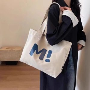 Large Capacity Canvas Tote Bag Womens Shopping Bag Simple Match 2025 New Single Shoulder Handheld Tote Bag Fitness Suitable