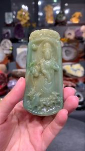 burma jadeite guanyin pendant缅甸💯天然翡翠玉牌  慈悲观音(站立) 玉色黄+绿翡翠👍  高height: 9cm  宽width: 4.1cm x 0.7cm   重weight: 53g  📍Johor Bahru 区可自行取货或邮寄服务
