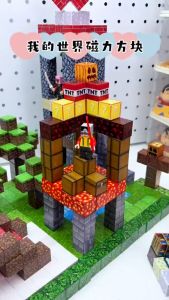 Magnetic Building Blocks Pixel World DIY STEM Toy Set with Figures Storage Box for Kids Boys 3+