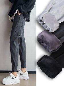 Womens Fleece Lined Thickened Casual Trousers Autumn Winter Loose Cuffed Nine Points Small Size Warm Outdoor Harlan Sweatpants