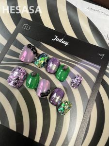 HESASA Designer Dark Magic Color Jump Short Nail Art Handmade Wearing Nail Pure Handmade Sparkling Nail Tips Beauty Tools