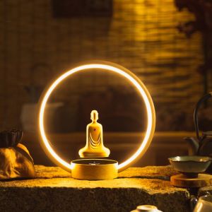 Magnetic Levitation Self-rotating Statue of Buddha LED light-emitting ring table lamp Faceless Buddha Faceless Zen Home ornaments