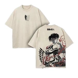 Bandai | Mens T-shirt Attack on Titan Anime Clothing Men Women Oversized Short Sleeve Tee Cotton Tshirts Vintage Washed Tee Harajuku Top