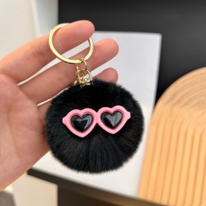 Cute Real Rex Rabbit Fur Small Fur Ball Car Keychain Pendant Colorful Pompons Schoolbag Bag Ornaments Birthday Gift