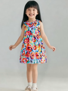 【พร้อมส่งจากกรุงเทพ】🚀ชุดเดรสเด็กผู้หญิง ลายดอกไม้ ไม่มีแขน ลายการ์ตูน ไปเที่ยวทะเล 3-12 ปี