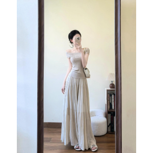 HUOLISI | Off-Shoulder Waist-Cinching Knit Top Slim Fit