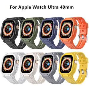MAFAM【👍Best Picks】✨2-in-1 Rugged Armor TPU Sport Band Case for Smartwatch Ultra 49mm TPU Protective Silicone Cover Strap