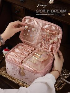 TOMILL Velvet Portable Large Capacity Cosmetic Bag Womens Travel Toiletry Bag Skin Care Product Storage Bag Pink Heart