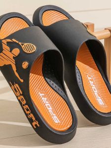 Youthful Trendy Sports Themed Thick Heeled Tennis Mens Slippers Indoor Outdoor Wearable Anti-Slip Couples Flip Flops