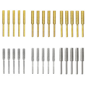 5 PCS Diamond Coated Cylinder Head Grinding Bit 4/4.8/5.5mm Rotary Burr Set Chainsaw Sharpener Stone File for Most Rotary Tool Bit Grinder