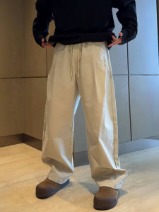 Spring New Style Mens Simple Loose Straight Leg Pants Trousers Drapey Knife Edge Casual High Waist Cotton Polyester